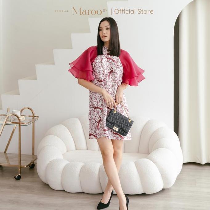 Maroo Mayleen Qipao Cheongsam Dress/Dress Imlek/Qipao/Cheongsam Maroon Panjang