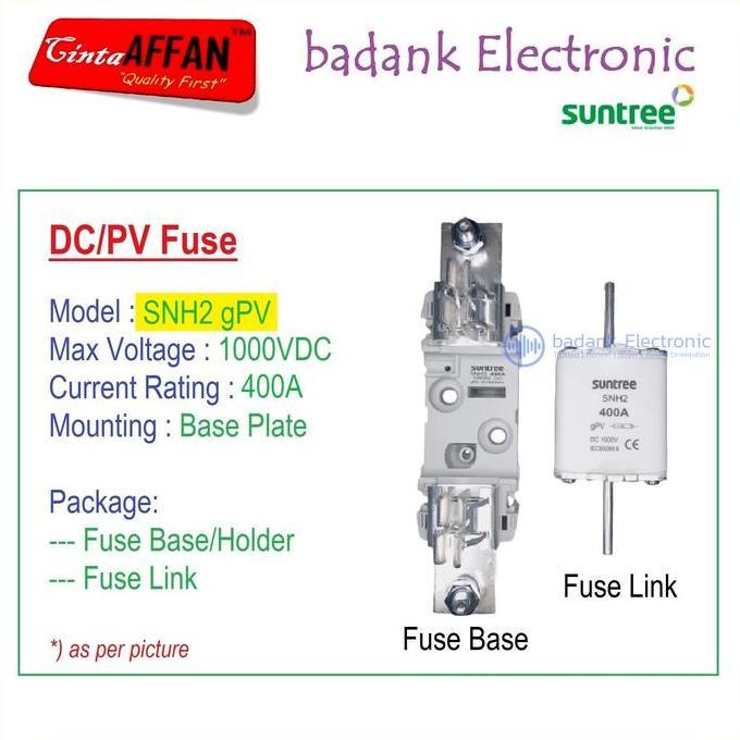 400A - SUNTREE SNH2 gPV 1P 1000V DC Fuse Base/Holder + Fuse Link PV
