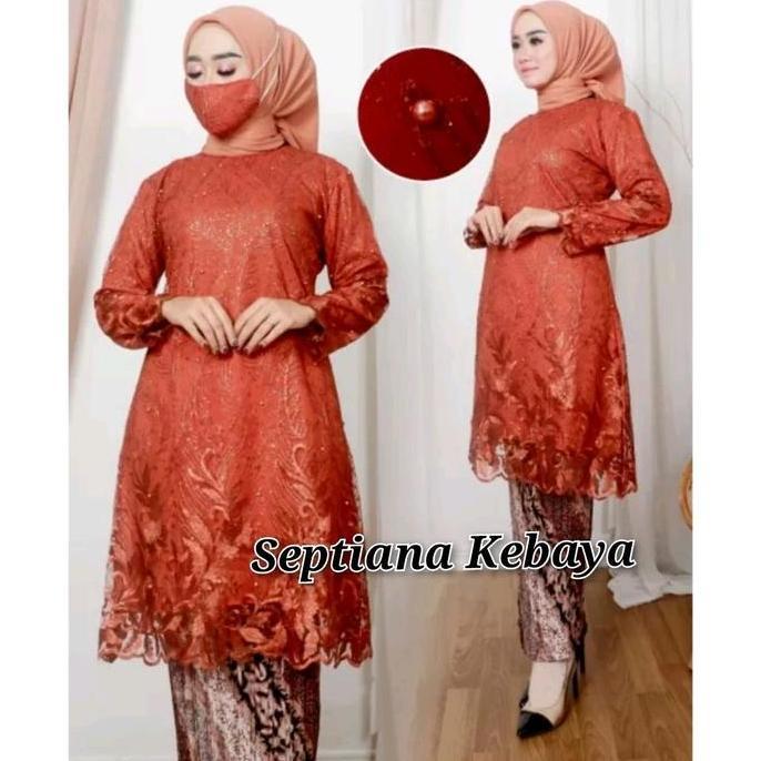 DB28 >> set kebaya couple warna - baju batik couple merah bata - couple kebaya dan batik bata - keba