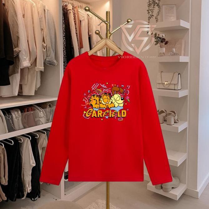DB2 - kaos lengan panjang kaos katun lengan panjang premium Garfield