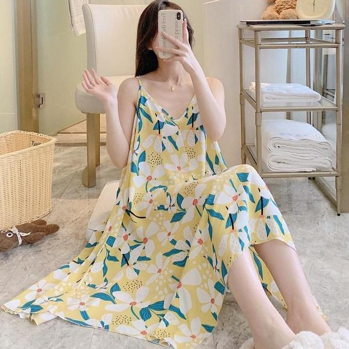 DF392 - AKLOVER [COD] Rok Long Nightdress of New Suspender, Piyama Longgar dan Nyaman Pakaian Rumah 