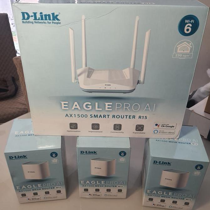 4 unit D-Link Mesh Wifi Smart Router Eagle Pro AI AX1500 R15 M15 - (bekas) Wifi6