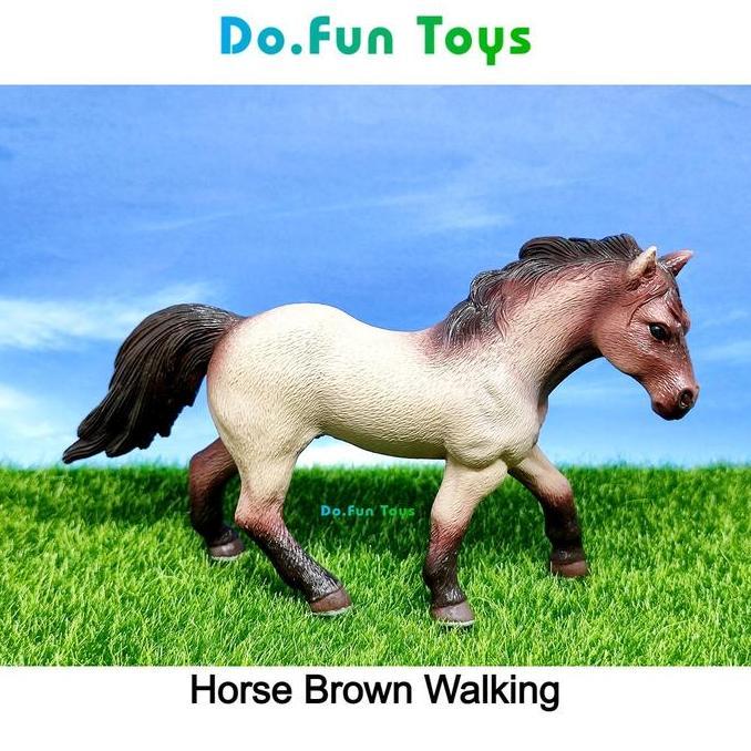 Brown Horse Walking Animal Figure / Miniatur Mainan Kuda Coklat