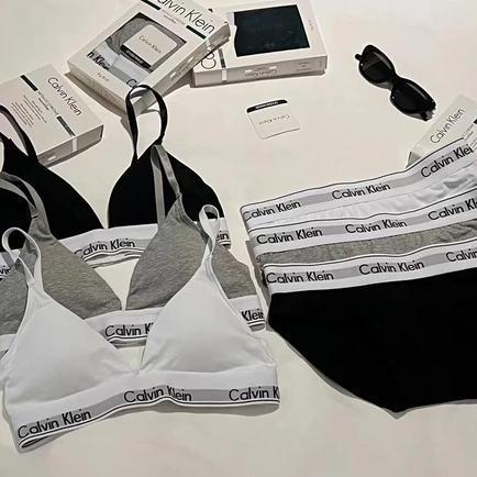 Set Pakaian Dalam Wanita Calvin Klein Asli - Bra Olahraga Tanpa Kawat dan Celana Dalam Bikini Set
