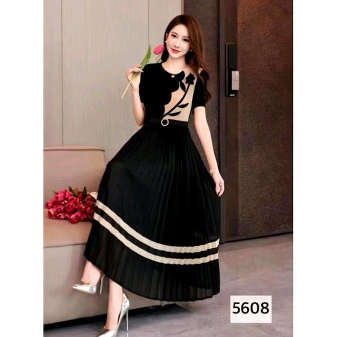 Dress Plisket korea Import 5524/5219 /5521 Glitter lengan 7/9 Lengan pendek