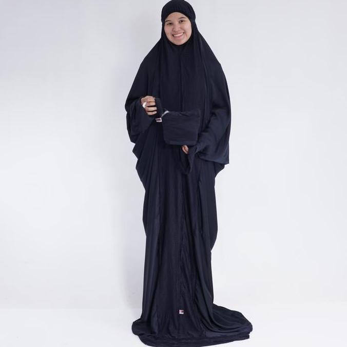 Alfauzi - Mukena Silk Terusan Hitam / Mukena Dewasa / Mukena Jumbo