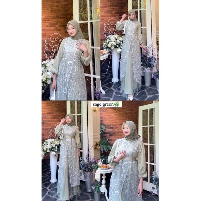 Venezia Dress Bahan Roberto Silk Mix Brukat Tille Premium Gamis Kondangan Bridesmaid Seragaman