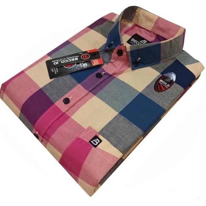 Kemeja Pendek Pria Import Motif Kotak Hem Kantor Katun Kasual