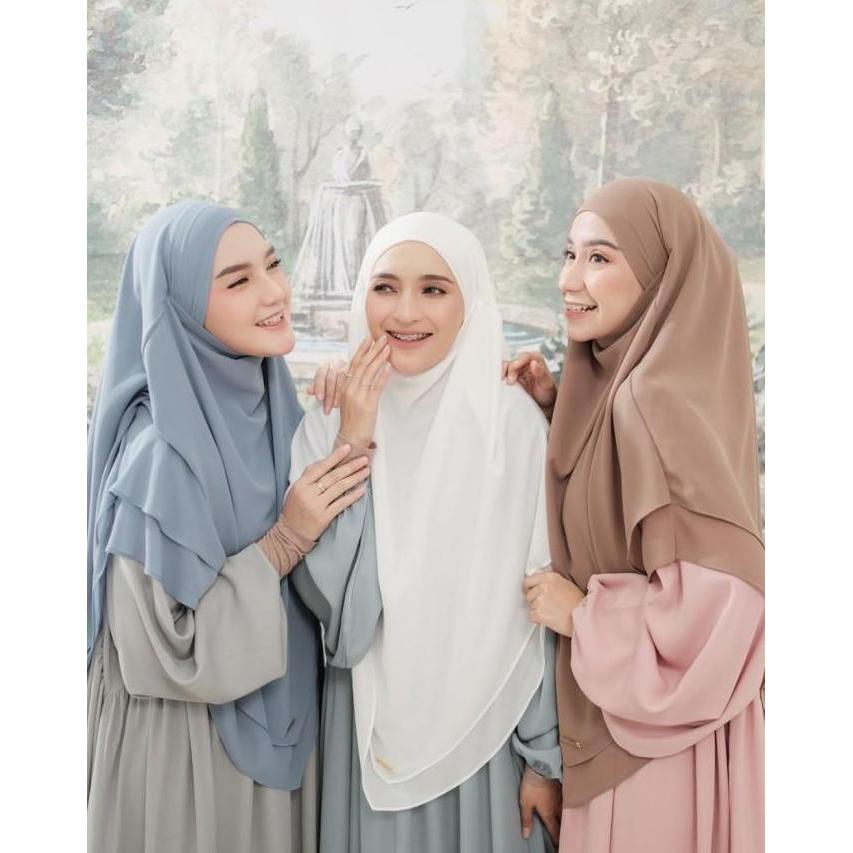 New- Jilbab Instan Syari Hijab Kerudung Khimar Non Pet Ceruti Polos 2Layer