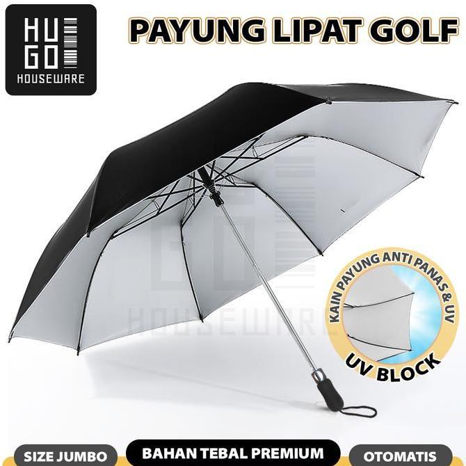HUGO Payung Lipat Golf Besar Mewah Jumbo Otomatis Polos Lipat Dua