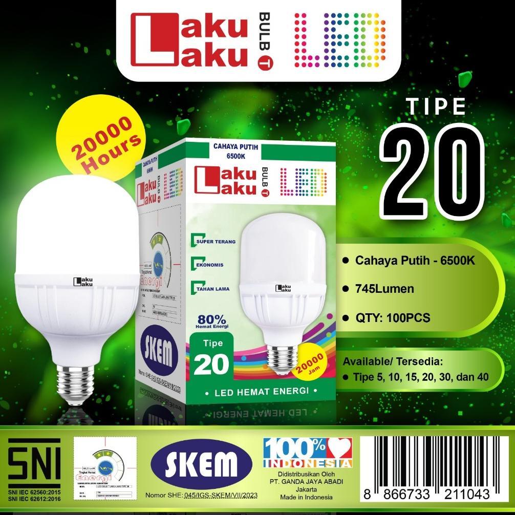 Lampu LED 20 watt paket 10pcs - bohlam LAKULAKU tipe 20 isi 10pcs - lampu lakulaku