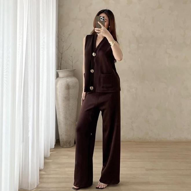 Georgios Women | Vallerie One Set |  Satu Set Rompi  Outer Pants Modis Scuba Vest  Wanita Kekinian C