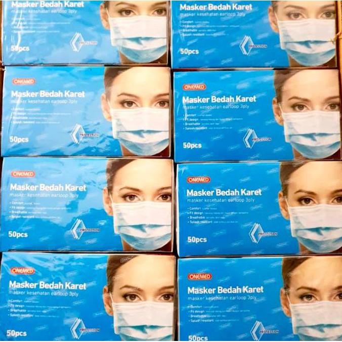 Masker Medis Onemed Earloop 3Ply Grosir 1 Karton Isi 20 Box Masker Karet Onemed