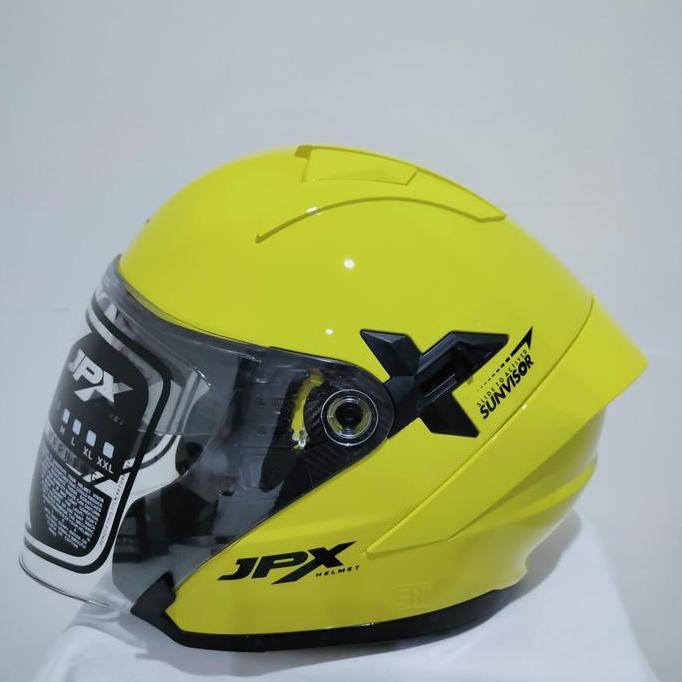 Helm Jpx Nova X Solid Yellow Lemon Double Visor Half Face