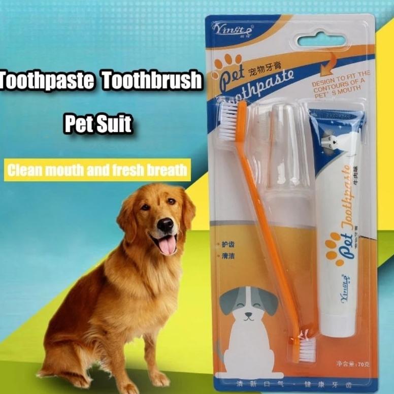 3 IN 1 Sikat Gigi dan Odol Pembersih Karang Gigi dan Bau Mulut Anjing Kucing - Sikat Gigi Kucing dan