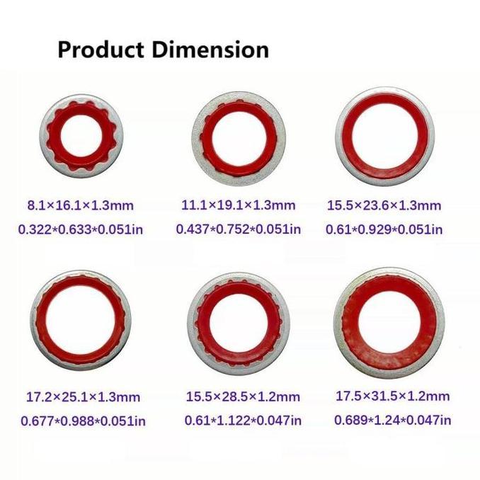 SHISHIO 1Set O Ring Seal Universal Gasket Seal AC Mobil Washer Besi Koneksi Pipa Selang AC Mobil