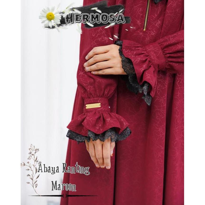 [Abaya Hermosa]Abaya hermosa wolfis embos motif ilalang marun-Abaya merah marun-Abaya syari maroon T