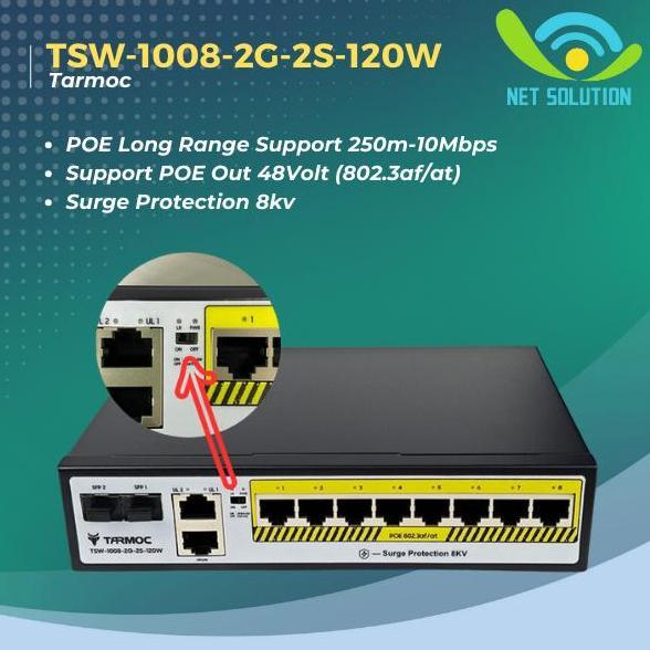Tarmoc TSW-1008-2G-2S-120W, 8 Port Gigabit POE 802.3af/at POE Switch 120W