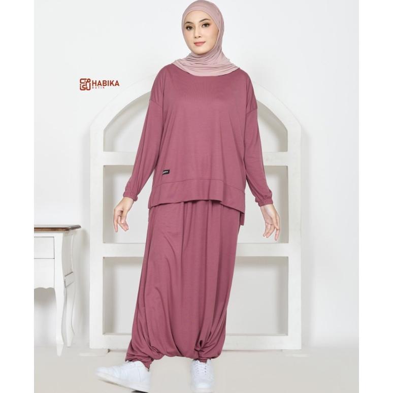 Setelan Kaos Olahraga wanita kaos+rok celana 1 set Lengan Panjang syari bahan double super Pakaian O