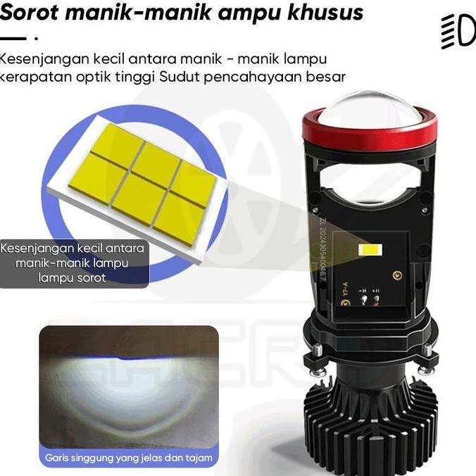 ZACRO Y7D Lampu LED Mobil Dan Motor H4 Mini PROJECTOR PROJIE SUPER BRIGHT 50 Watt Dilengkapi Kipas /