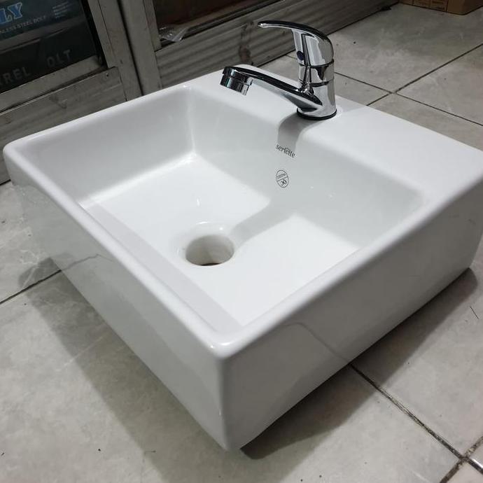 barkajule_ - wastafel keramik kotak sericite | kran wastafel