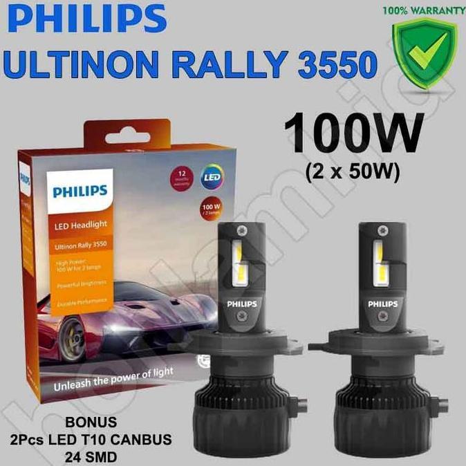 LED Philips H4 Hi/Lo Ultinon Rally Lampu LED Mobil 100 Watt 9000Lumens