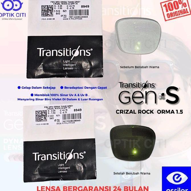 Lensa Photochromic Crizal Essilor Transition Gen S Orma 1.5 Grey Crizal Rock Original