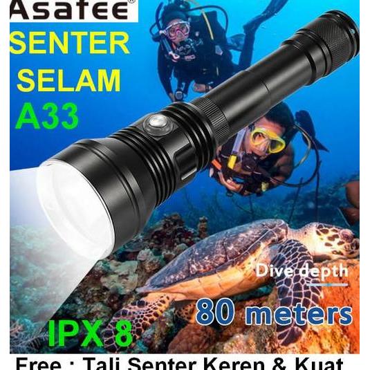 Spesial Senter Diving / Senter Menyelam Asafee A33 6000 Lumens Ipx 8