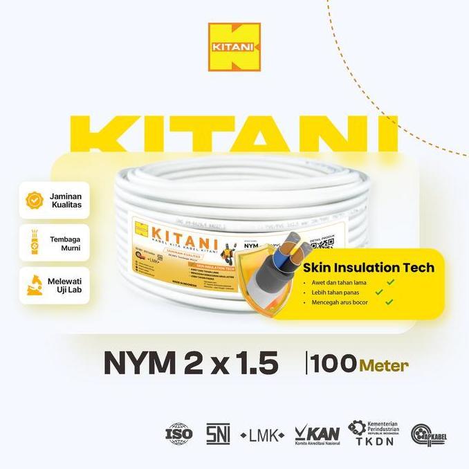 Kitani - Nym 2X1.5 Mm - 100 Meter - Kabel Listrik Tembaga Kawat