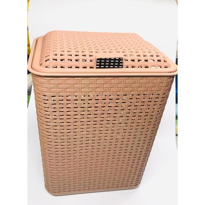 Keranjang Laundry/Tempat Pakaian Baju Kotor Plastik Kotak Anyam Rotan