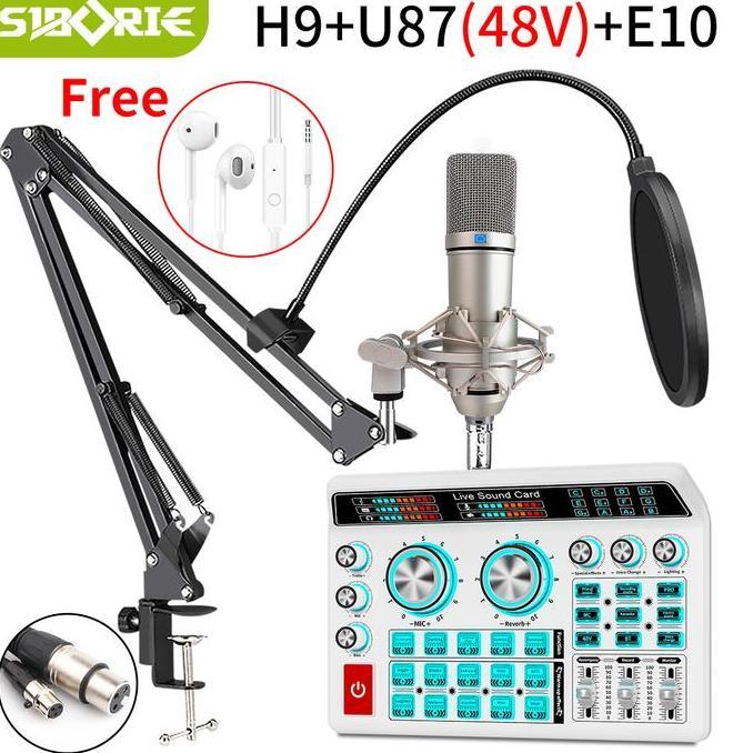 Siborie H9+U87 48V Full Set Soundcard Mic Paket Lengkap For Live Streaming Media