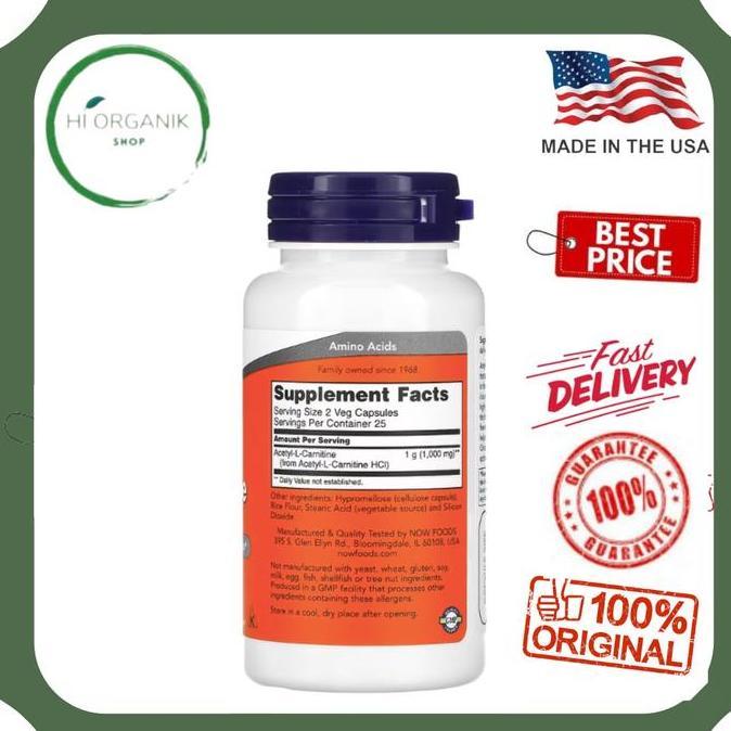 Now Foods Acetyl-L-Carnitine Acetyl L Carnitine 500 Mg 50 Veg Capsules Original