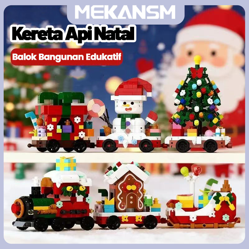 MEKANSM Mainan Edukasi Blok Bangunan Anak Pohon Natal/ Manusia Salju/ Kereta Natal - Kreatif Sebagai