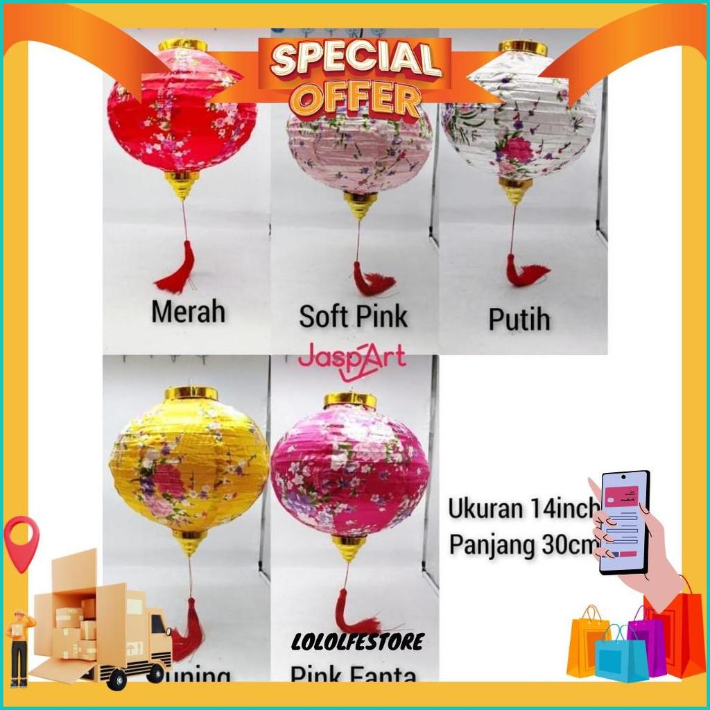Lampion Imlek Lampion Bulat Motif Bunga Bahan Satin Premium Dekorasi Imlek Sangjit Original Produk