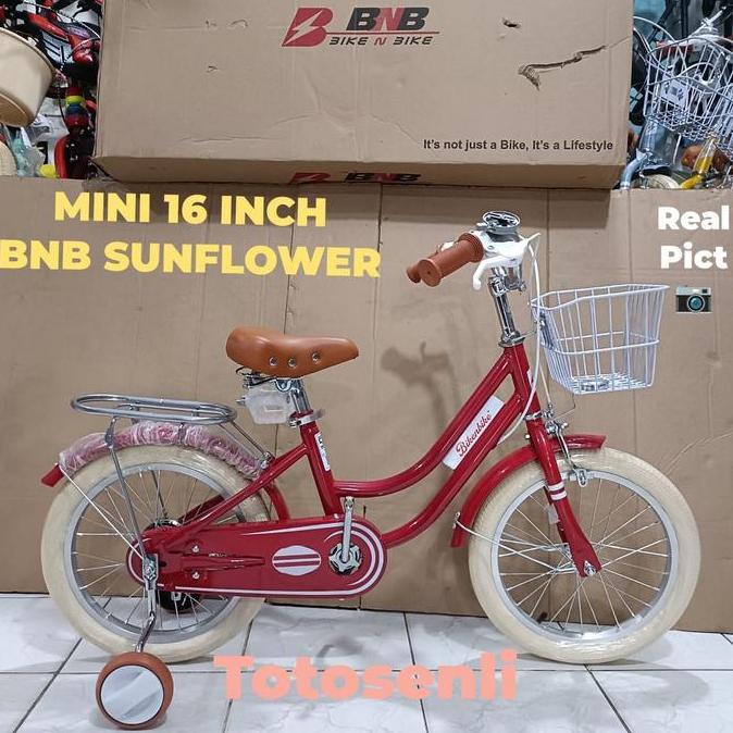 Sepeda Anak Perempuan Bnb Sunflower City Bike Ukuran 16 Inch Ada Keranjang Kokoh