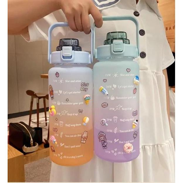 Botol Minum Jumbo 2 Liter Botol Minum Viral Pelangi Motivasi 2L 2000ML