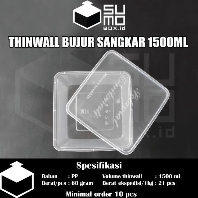 New- Thinwall Bujur Sangkar 1500ml + Tutup / Kotak Makan Plastik [ECERAN]