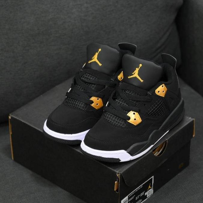 New- Sepatu Anak Jordan 4 Retro Black Gold BNIBWT