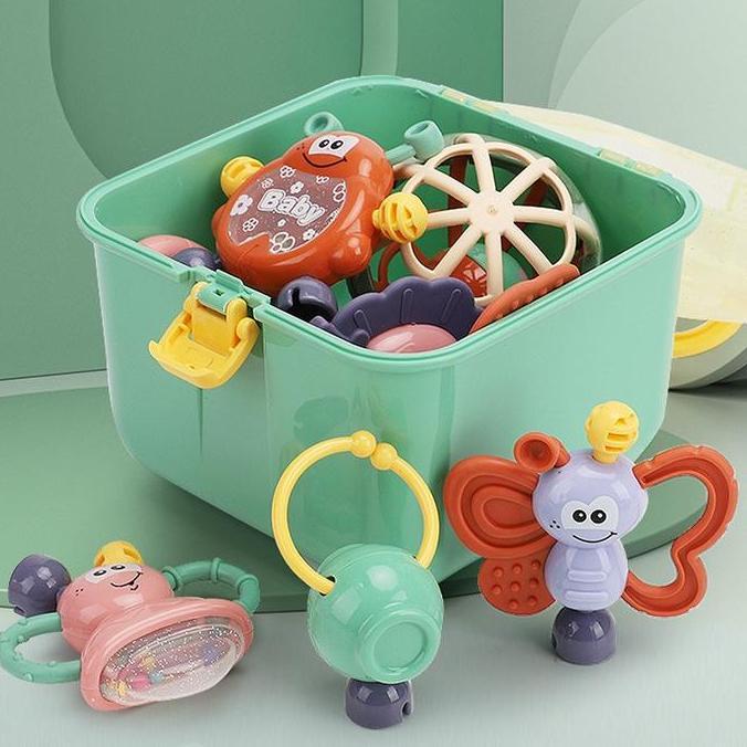 7pcs Kotak Bayi Teether Mainan/ Mainan Kerincingan Bayi/ Mainan Teether Bayi/Teething Kit Mainan/ Ma