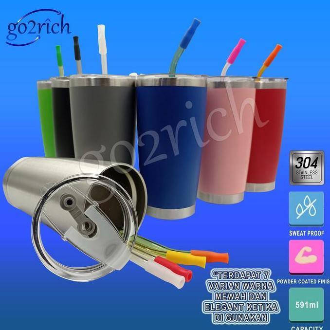 Gelas Tumbler Mug Termos Stainless SUS 304 Sedotan Kaca 20 oz