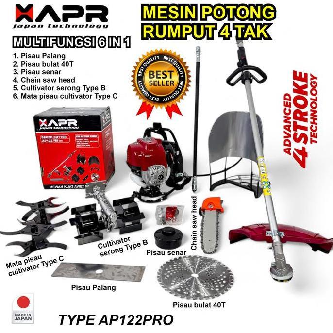 Terlaris Apr Raja Mesin Potong Rumput Multifungsi  4 Tak Model Gendong Tipe Ap122Pro Paket 6 Mata Pi