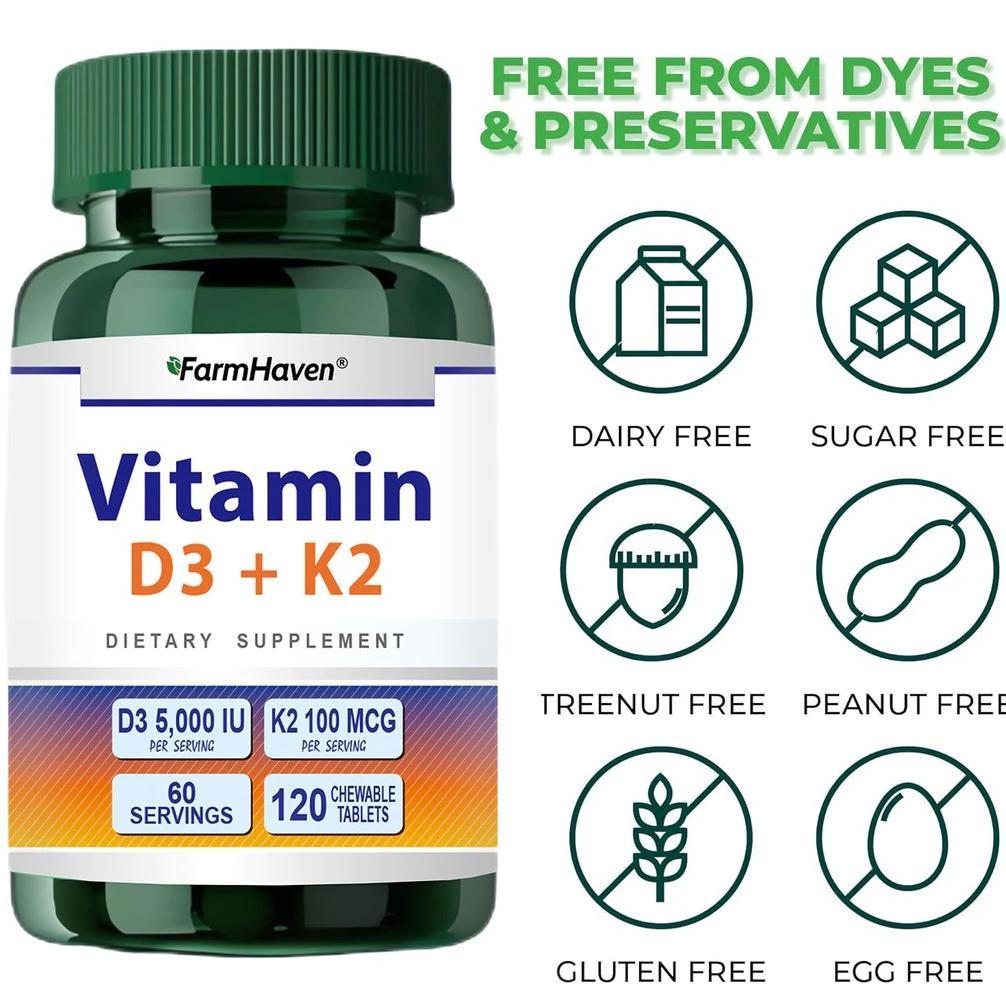 (Promo) Farmhaven Usa Vit D3 5000 Iu + K2 100Mcg - 120 Tablet Vitamin D3 5000Iu Original