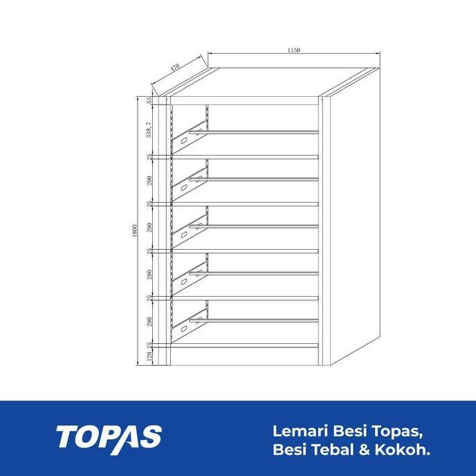 TOPAS Lemari Besi Rak Buku Perpustakaan Sekolah 2 Muka