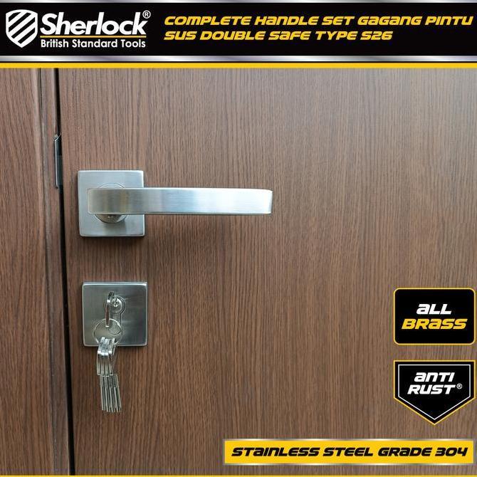 Complete Handle Set Gagang Pintu S26 Kunci Double Safe Stainless 304