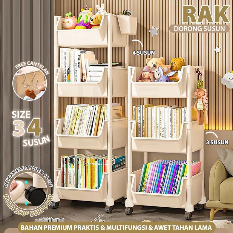 Tebus Murah Rak Susun/Rak Buku/Rak Portable Plastik Buku/Rak Susun Roda/Rak Buku Beroda/Rak Toy Stor