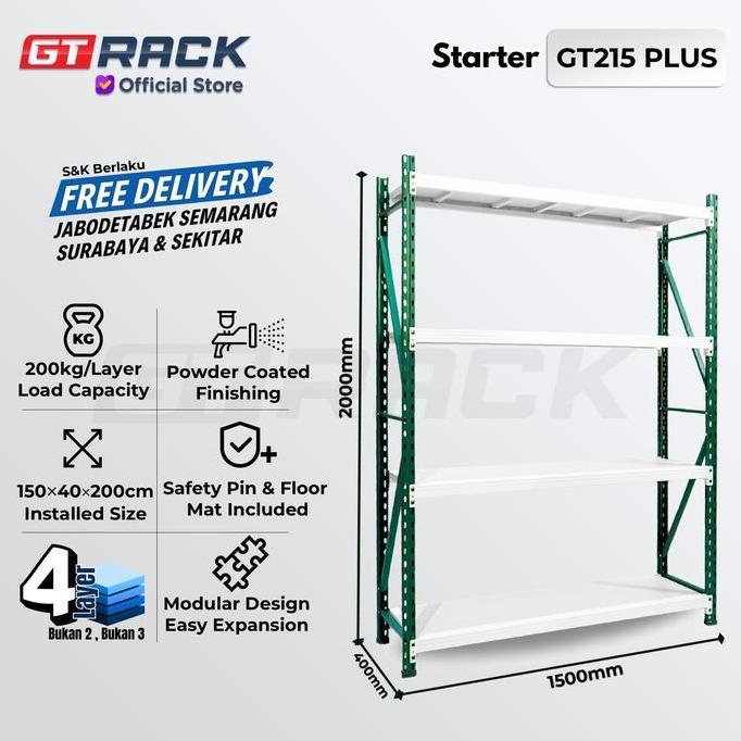 Terlaris Rak Gudang Besi Gt Rack Gt215 Plus - 200Kg 4 Susun 2 Meter Lebar 40Cm Panjang 150Cm - Baran