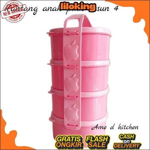 Cod Rantang Piknik Anak Susun 4 Pink Golden Lemon Rp 123-4