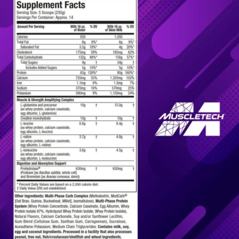 Muscletech Mass Tech Elite Gainer 7 Lbs ( New Size 6 Lb) - Masstech Premium Gainer 7Lb Original