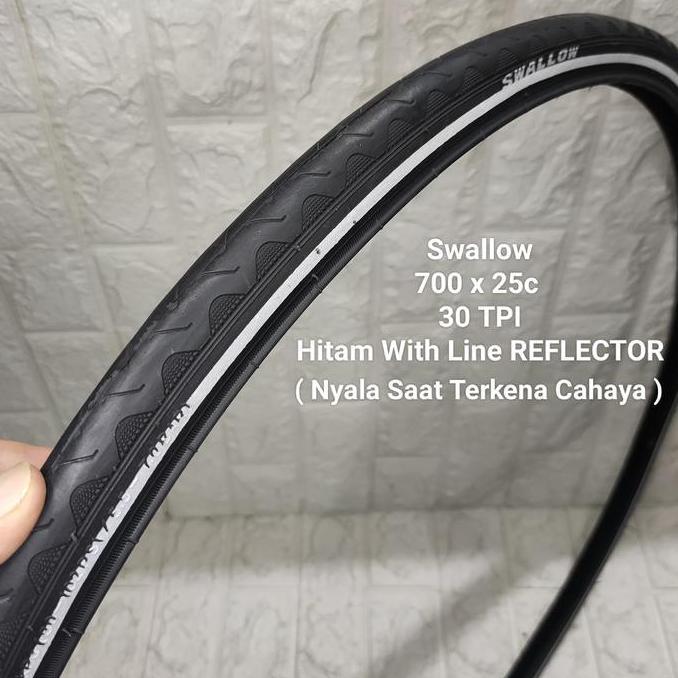 Ban Luar 700 x 25c Swallow Deli Tire 700x25c Sepeda Roadbike Fixie 700c Black Line REFLECTOR Garis M