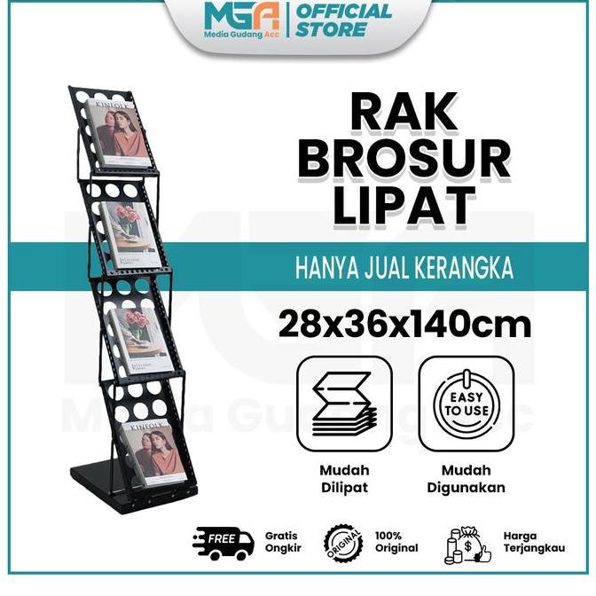 Rak Brosur Lipat 4 Susun / Rak Majalah Display Portable / Rak Pameran Besi Lipat CO
